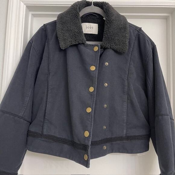 Joie Women's Lazaro Cropped Sherpa Lined Winter Coat Jacket Black Sz L - Picture 12 of 12